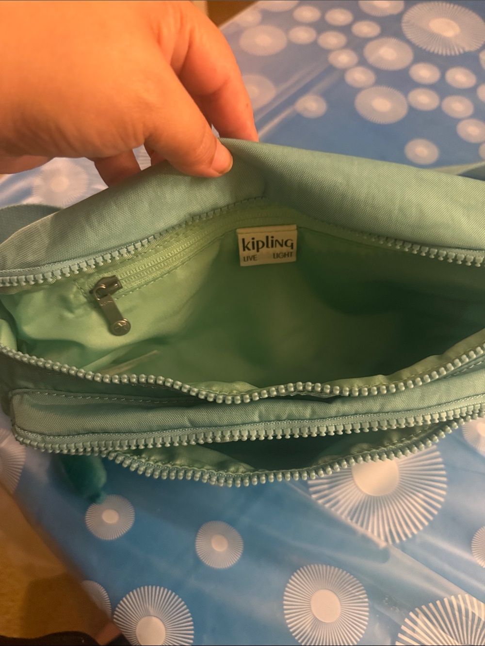 Kipling Teal Green Crossbody Sling with Monkey Charm - Picture 4 of 7